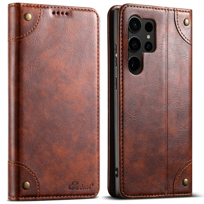 For Samsug Galaxy S24 Ultra 5G Suteni Baroque Calf Texture Buckle Wallet Leather Phone Case(Khaki) - Galaxy S24 Ultra 5G Cases by Suteni | Online Shopping UK | buy2fix