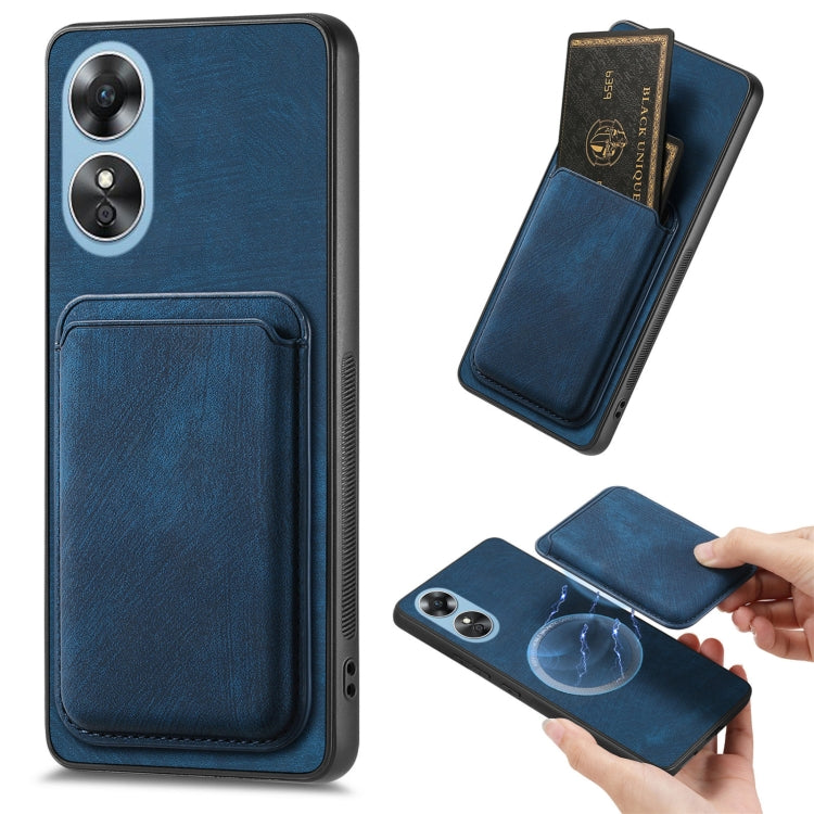 For OPPO A17 Retro Leather Card Bag Magnetic Phone Case(Blue) - OPPO Cases by buy2fix | Online Shopping UK | buy2fix