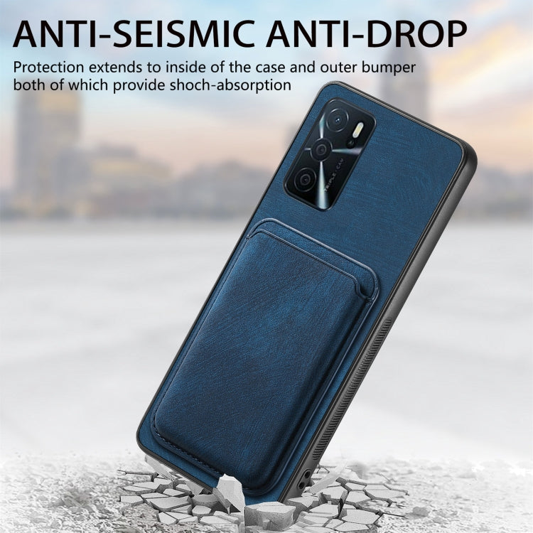 For OPPO A57 4G Retro Leather Card Bag Magnetic Phone Case(Blue) - OPPO Cases by buy2fix | Online Shopping UK | buy2fix