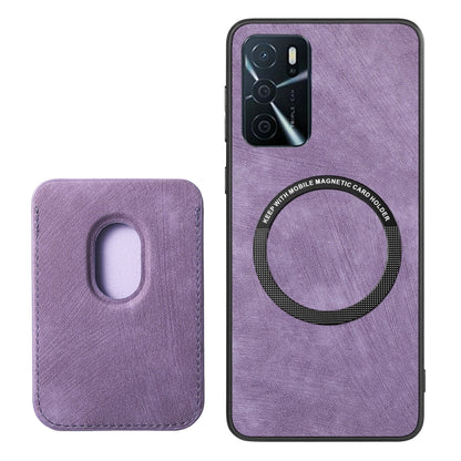 For OPPO Reno7 4G Retro Leather Card Bag Magnetic Phone Case(Purple) - OPPO Cases by buy2fix | Online Shopping UK | buy2fix