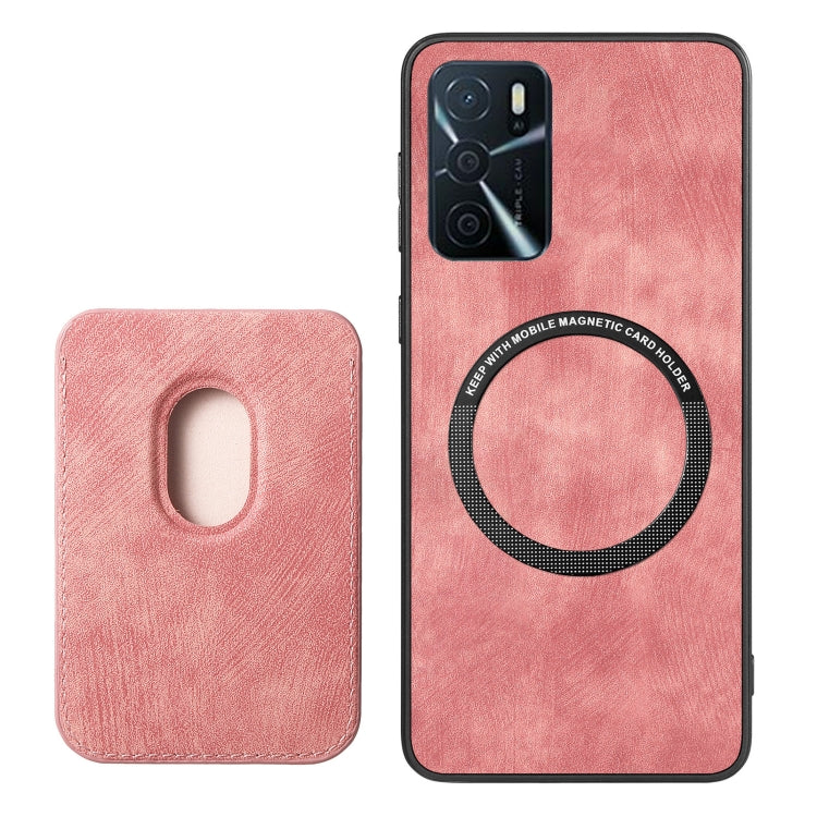 For OPPO A16 Retro Leather Card Bag Magnetic Phone Case(Pink) - OPPO Cases by buy2fix | Online Shopping UK | buy2fix