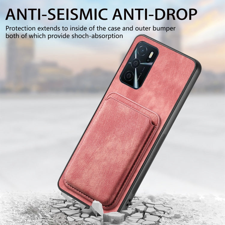 For OPPO A15 Retro Leather Card Bag Magnetic Phone Case(Pink) - OPPO Cases by buy2fix | Online Shopping UK | buy2fix