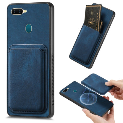 For OPPO A7/A12 Retro Leather Card Bag Magnetic Phone Case(Blue) - OPPO Cases by buy2fix | Online Shopping UK | buy2fix