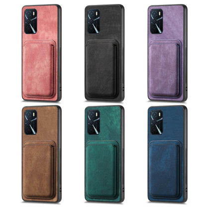 For OPPO A78 5G / A58 5G Retro Leather Card Bag Magnetic Phone Case(Pink) - OPPO Cases by buy2fix | Online Shopping UK | buy2fix