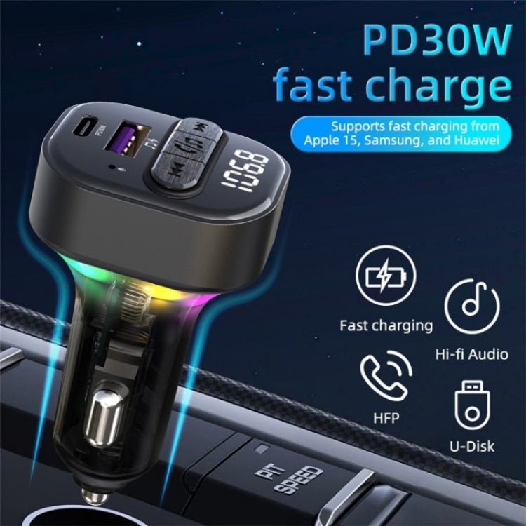 C50 Type-C + USB Car Charger Colorful Light Car Bluetooth Adapter FM Transmitter MP3 Player - Car Charger by buy2fix | Online Shopping UK | buy2fix