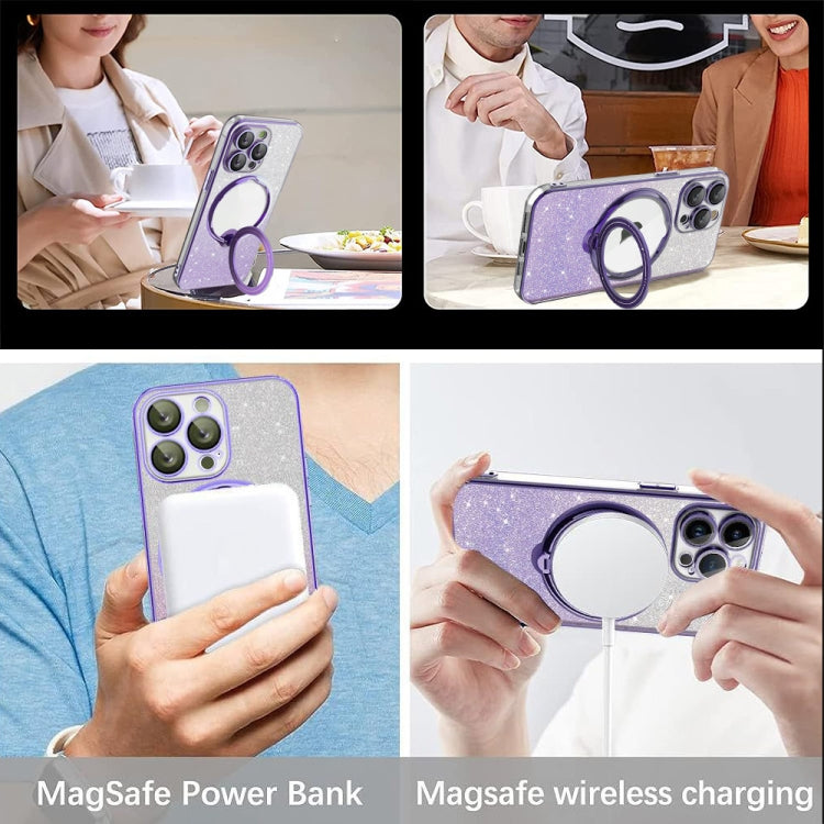 For iPhone X / XS Rotation MagSafe Holder Gradient Glitter TPU Phone Case(Night Purple) - More iPhone Cases by buy2fix | Online Shopping UK | buy2fix