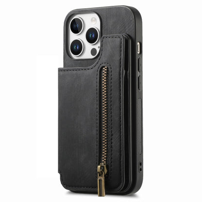 For iPhone 16 Pro Retro Leather Zipper Wallet Back Phone Case(Black) - More iPhone Cases by buy2fix | Online Shopping UK | buy2fix