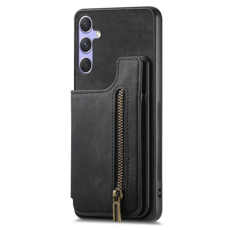 For Samsung Galaxy S25 5G Retro Leather Zipper Wallet Back Phone Case(Black) - Galaxy S25 5G Cases by buy2fix | Online Shopping UK | buy2fix