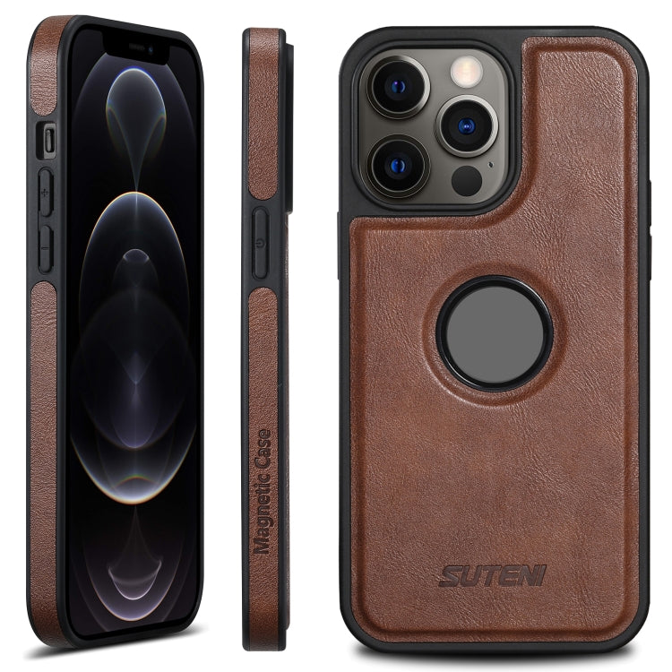 For iPhone 12 Pro Max Suteni G1 Magsafe Leather Back Phone Case(Brown) - iPhone 12 Pro Max Cases by Suteni | Online Shopping UK | buy2fix
