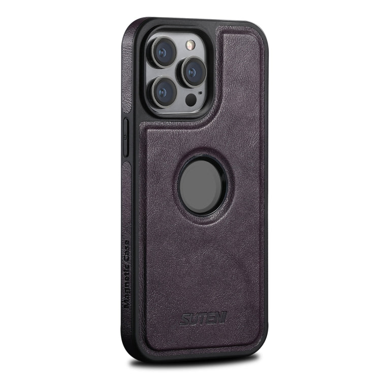 For iPhone 14 Pro Max Suteni G1 Magsafe Leather Back Phone Case(Purple) - iPhone 14 Pro Max Cases by Suteni | Online Shopping UK | buy2fix