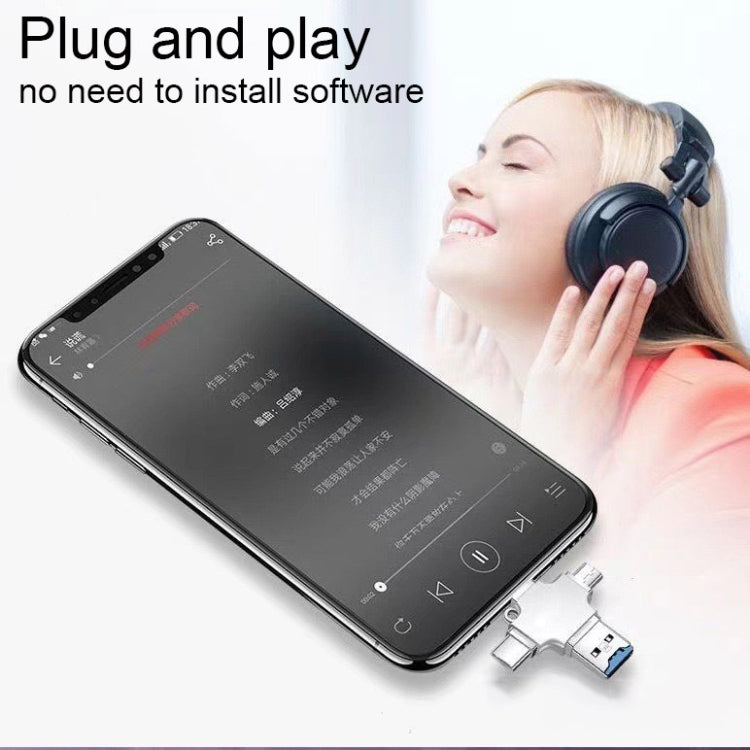 4 in 1 USB-C / Type-C  USB 2.0 + Micro USB + 8 Pin Adapter TF Card Reader, Memory Card:No Memory(Sliver) - U Disk & Card Reader by buy2fix | Online Shopping UK | buy2fix