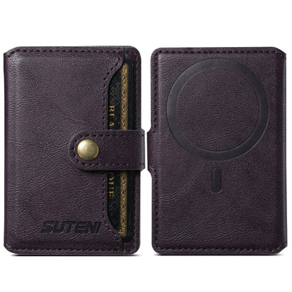 Suteni S2 Phone Magnetic Card Case Card Sleeve MagSafe Magnetic Coil PU Leather(Purple) - Adhesive Card Holders by Suteni | Online Shopping UK | buy2fix