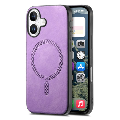 For iPhone 16 Plus Solid Color Retro Magsafe PU Back Cover Phone Case(Purple) - iPhone 16 Plus Cases by buy2fix | Online Shopping UK | buy2fix