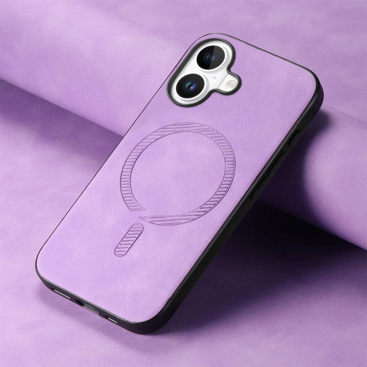 For iPhone 16 Plus Solid Color Retro Magsafe PU Back Cover Phone Case(Purple) - iPhone 16 Plus Cases by buy2fix | Online Shopping UK | buy2fix