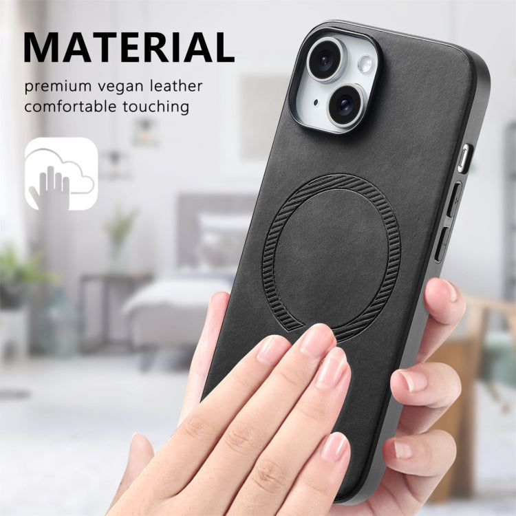 For iPhone 16 Plus Solid Color Retro Magsafe PU Back Cover Phone Case(Black) - iPhone 16 Plus Cases by buy2fix | Online Shopping UK | buy2fix