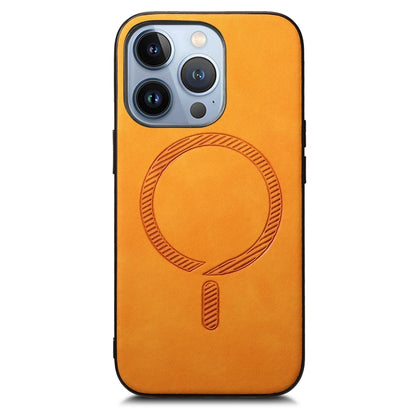 For iPhone 16 Pro Max Solid Color Retro Magsafe PU Back Cover Phone Case(Yellow) - More iPhone Cases by buy2fix | Online Shopping UK | buy2fix