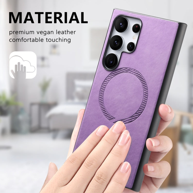 For Samsung Galaxy S24+ 5G Solid Color Retro Magsafe PU Back Cover Phone Case(Purple) - Galaxy S24+ 5G Cases by buy2fix | Online Shopping UK | buy2fix