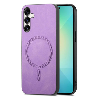 For Samsung Galaxy S25+ 5G Solid Color Retro Magsafe PU Back Cover Phone Case(Purple) - Galaxy S25+ 5G Cases by buy2fix | Online Shopping UK | buy2fix