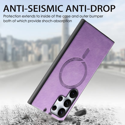 For Samsung Galaxy S25+ 5G Solid Color Retro Magsafe PU Back Cover Phone Case(Purple) - Galaxy S25+ 5G Cases by buy2fix | Online Shopping UK | buy2fix