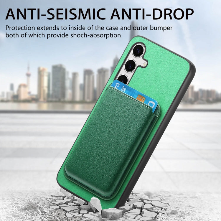 For Samsung Galaxy S25 5G Retro Magsafe Card Bag PU Back Cover Phone Case(Green) - Galaxy S25 5G Cases by buy2fix | Online Shopping UK | buy2fix