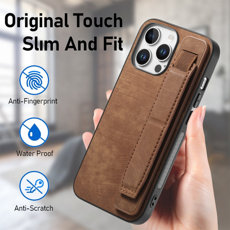 For iPhone 16 Pro Max Retro Wristband Holder Leather Back Phone Case(Brown) - iPhone 16 Pro Max Cases by buy2fix | Online Shopping UK | buy2fix