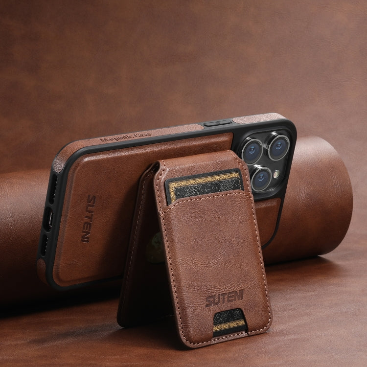 For iPhone 14 Pro Max Suteni M2 Oil Wax MagSafe Horizontal Card Bag Phone Case(Brown) - iPhone 14 Pro Max Cases by Suteni | Online Shopping UK | buy2fix