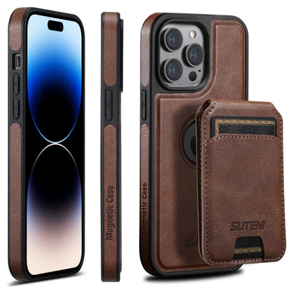 For iPhone 14 Pro Max Suteni M2 Oil Wax MagSafe Horizontal Card Bag Phone Case(Brown) - iPhone 14 Pro Max Cases by Suteni | Online Shopping UK | buy2fix