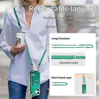 For iPhone 16 Fashion Ring Card Bag Phone Case with Hang Loop(Green) - iPhone 16 Cases by buy2fix | Online Shopping UK | buy2fix