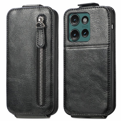 For Motorola Edge 2024 Zipper Wallet Vertical Flip Leather Phone Case(Black) - Motorola Cases by buy2fix | Online Shopping UK | buy2fix