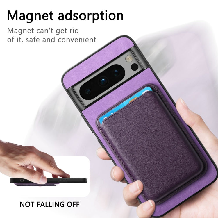 For Google Pixel 9 Pro Retro Magsafe Card Bag PU Back Cover Phone Case(Purple) - Google Cases by buy2fix | Online Shopping UK | buy2fix