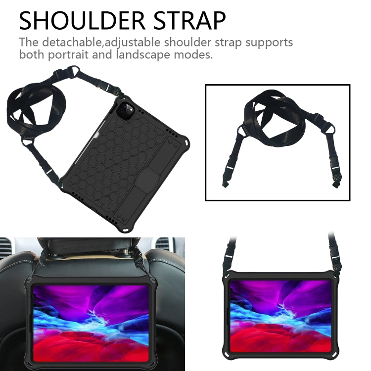 For iPad Pro 11 2024 Honeycomb EVA Hybrid PC Tablet Case with Strap(Black+Black) - iPad Pro 11 2024 Cases by buy2fix | Online Shopping UK | buy2fix