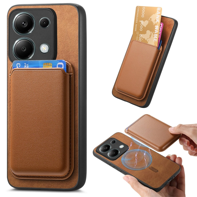 For Xiaomi Redmi Note 13 Pro 4G Retro Magsafe Card Bag PU Back Cover Phone Case(Brown) - Note 13 Pro Cases by buy2fix | Online Shopping UK | buy2fix