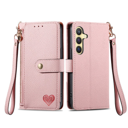 For Samsung Galaxy S25 5G Love Zipper Lanyard Leather Phone Case(Pink) - Galaxy S25 5G Cases by buy2fix | Online Shopping UK | buy2fix