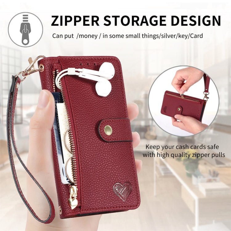 For Samsung Galaxy S25 Ultra 5G Love Zipper Lanyard Leather Phone Case(Brown) - Galaxy S25 Ultra 5G Cases by buy2fix | Online Shopping UK | buy2fix