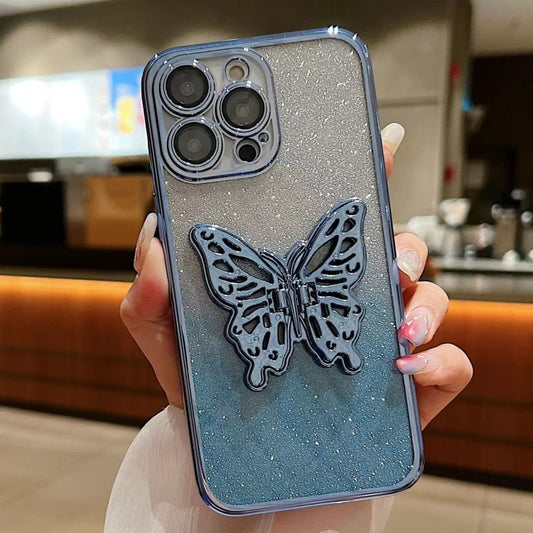 For iPhone 16 Pro Max Electroplated Gradient Glitter 3D Butterfly TPU Phone Case(Gradient Blue) - iPhone 16 Pro Max Cases by buy2fix | Online Shopping UK | buy2fix