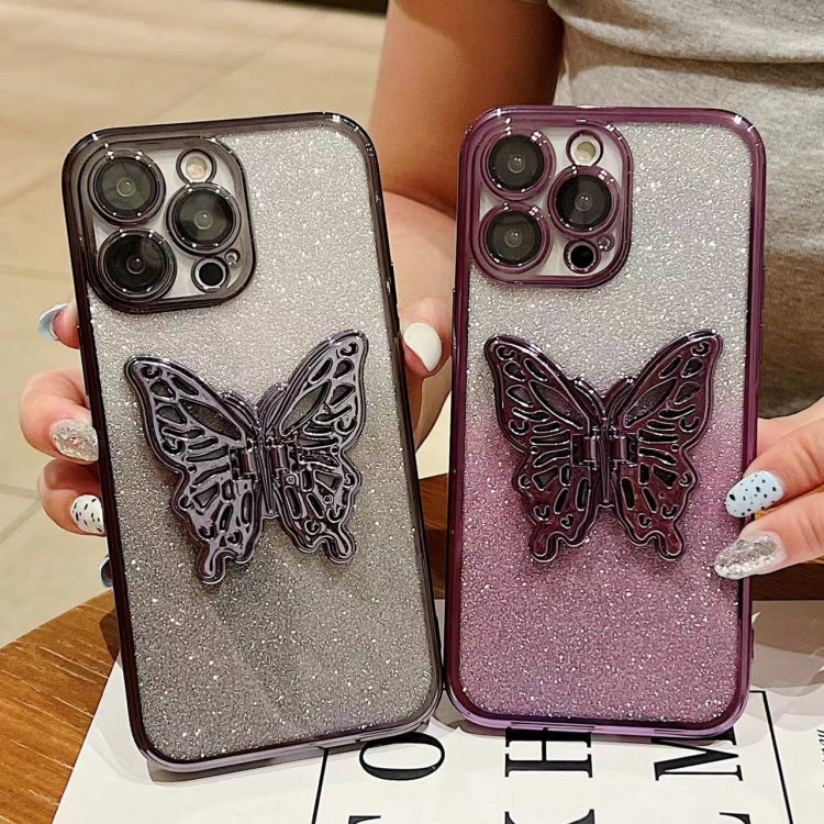 For iPhone 16 Pro Max Electroplated Gradient Glitter 3D Butterfly TPU Phone Case(Gradient Pink) - iPhone 16 Pro Max Cases by buy2fix | Online Shopping UK | buy2fix