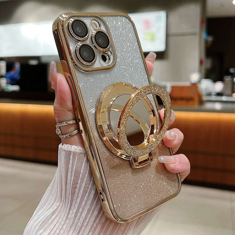 For iPhone  12 Pro Plated Mirror Holder Gradient Glitter Magsafe Phone Case(Gold) - iPhone 12 / 12 Pro Cases by buy2fix | Online Shopping UK | buy2fix