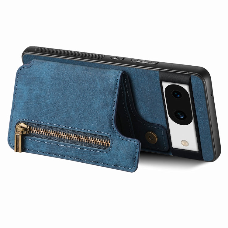 For Google Pixel 9 / 9 Pro Retro Leather Zipper Wallet Back Phone Case(Blue) - Google Cases by buy2fix | Online Shopping UK | buy2fix