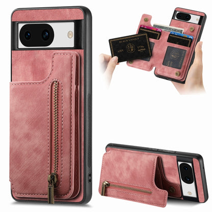 For Google Pixel 9 Pro XL Retro Leather Zipper Wallet Back Phone Case(Pink) - Google Cases by buy2fix | Online Shopping UK | buy2fix