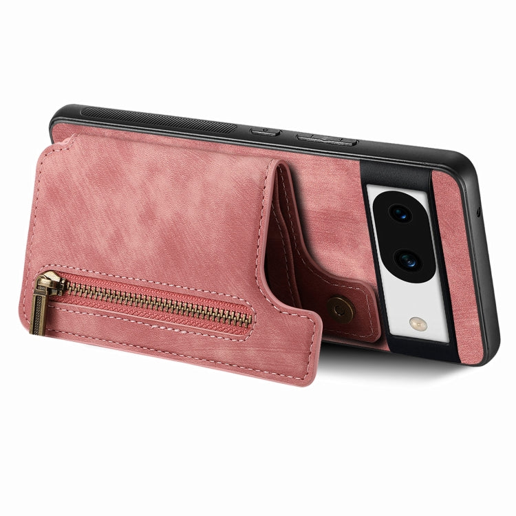 For Google Pixel 9 Pro XL Retro Leather Zipper Wallet Back Phone Case(Pink) - Google Cases by buy2fix | Online Shopping UK | buy2fix