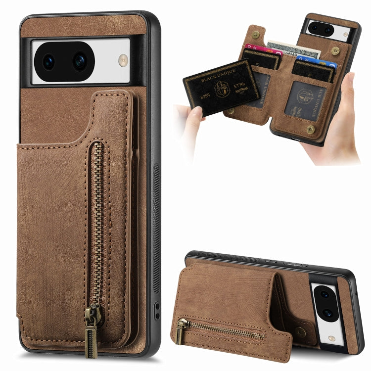 For Google Pixel 9 Pro XL Retro Leather Zipper Wallet Back Phone Case(Brown) - Google Cases by buy2fix | Online Shopping UK | buy2fix