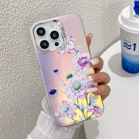 For iPhone 16 Pro Electroplating Laser Flower Texture TPU Phone Case(Zinnia AH9) - iPhone 16 Pro Cases by buy2fix | Online Shopping UK | buy2fix