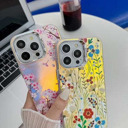 For iPhone 16 Plus Electroplating Laser Flower Texture TPU Phone Case(Peach Blossom AH4) - iPhone 16 Plus Cases by buy2fix | Online Shopping UK | buy2fix