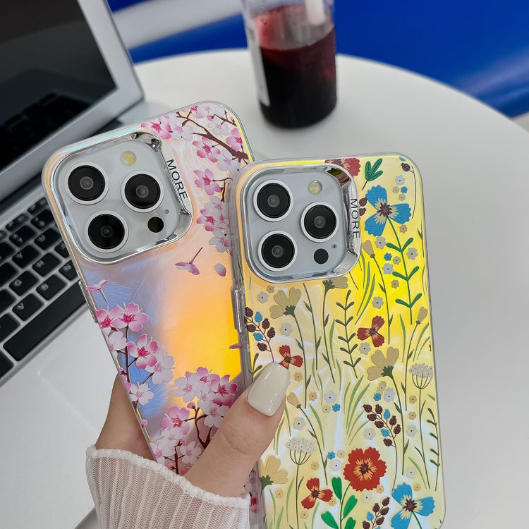 For iPhone 16 Pro Electroplating Laser Flower Texture TPU Phone Case(Drawn Flowers AH3) - iPhone 16 Pro Cases by buy2fix | Online Shopping UK | buy2fix