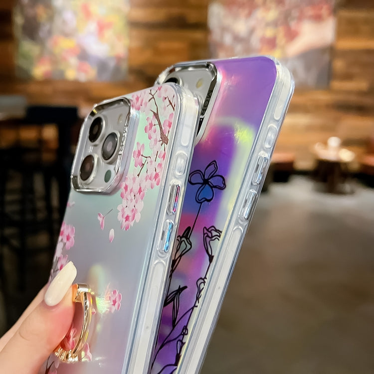 For iPhone 16 Pro Electroplating Laser Flower Ring Holder TPU Phone Case(Flower AH6) - iPhone 16 Pro Cases by buy2fix | Online Shopping UK | buy2fix