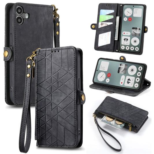 For Nothing CMF Phone 1 Geometric Zipper Wallet Side Buckle Leather Phone Case(Black) - More Brand by buy2fix | Online Shopping UK | buy2fix