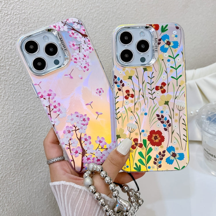 For iPhone 16 Pro Electroplating Laser Flower Phone Case with Wrist Strap(Plum Blossom AH18) - iPhone 16 Pro Cases by buy2fix | Online Shopping UK | buy2fix