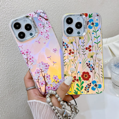 For iPhone 16 Pro Electroplating Laser Flower Phone Case with Wrist Strap(Plum Blossom AH18) - iPhone 16 Pro Cases by buy2fix | Online Shopping UK | buy2fix