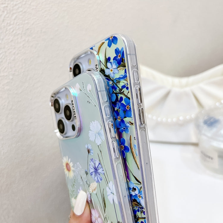 For iPhone 16 Electroplating Laser Flower Phone Case with Wrist Strap(Flower AH1) - iPhone 16 Cases by buy2fix | Online Shopping UK | buy2fix