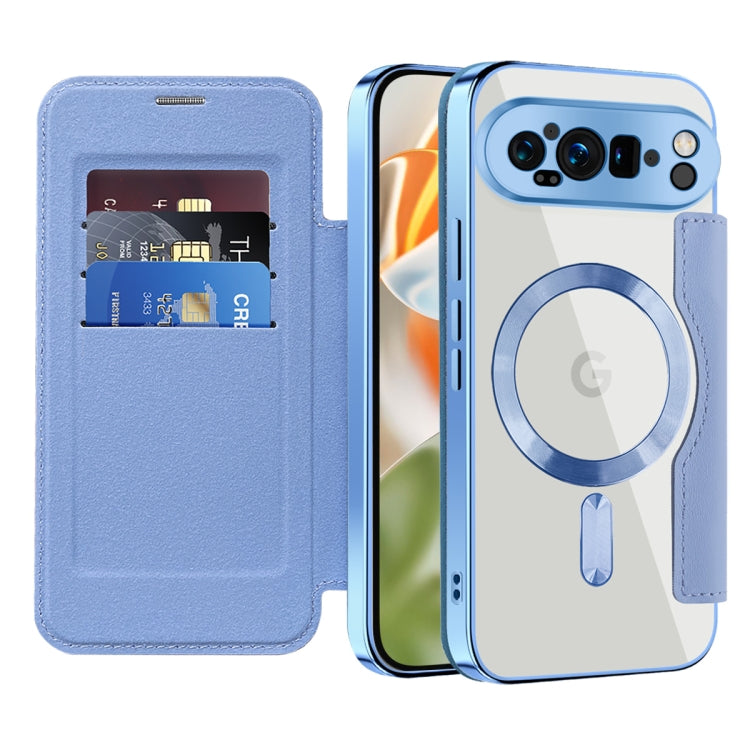 For Google Pixel 9 Pro Shield Magsafe RFID Anti-theft Rhombus Leather Phone Case(Blue) - Google Cases by buy2fix | Online Shopping UK | buy2fix